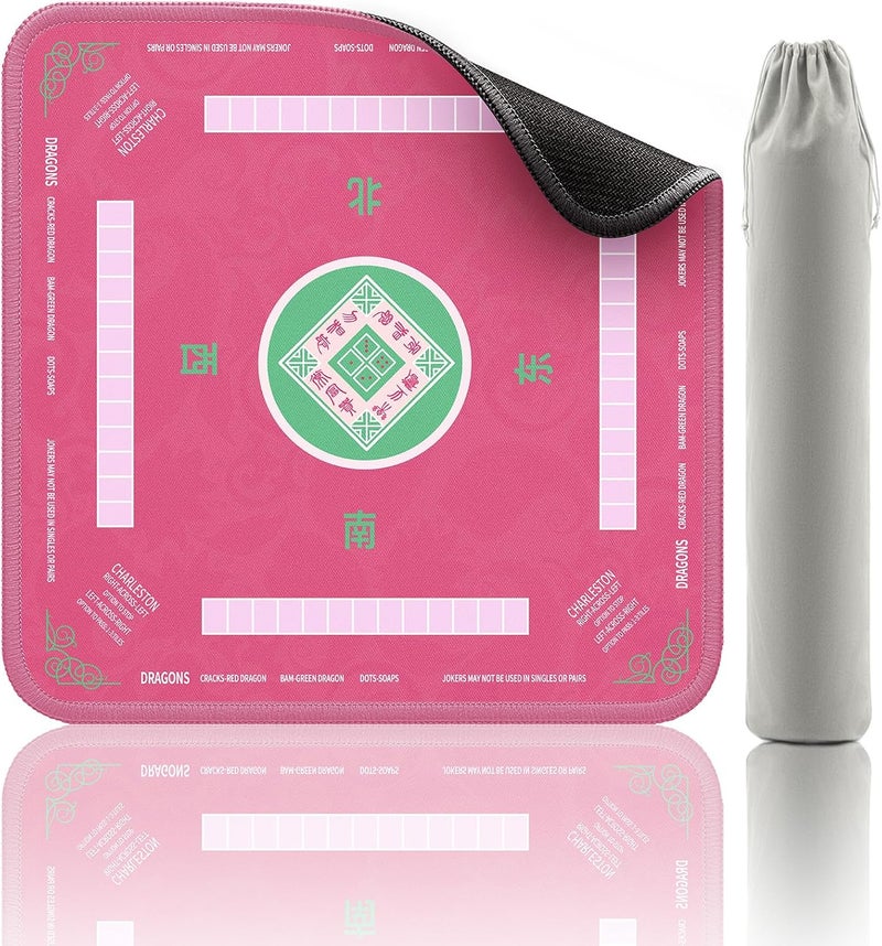 2F22E Mahjong Mat, Noise Reduction Non-Slip Mahjong Mat for Table, 32.4 * 32.4 Inch Mahjong Table Mat for Poker, Board Games Table Mat, Card Games, Tile Games, Dominoes (Pink) - Image 1